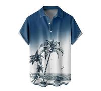 Chemise Hawaienne Homme Manches Courtes Funky Chemise De Plage Été Imprimé Avec Poche-Avant Pour Vacances - Taille EU - BleuBlanc XXL