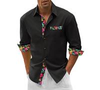 Chemise Hawaienne Homme Manches Longues, Blouse De Travail Boutonnées,T-Shirts LéGèRe Casual Respirante Top Ample Poches d'impression Regular Haut Business Mode Tunique Plage De Vacances
