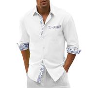 Chemise Hawaienne Homme Manches Longues, Blouse De Travail Homme Boutonnées,T-Shirts Homme LéGèRe Casual Respirante Top Ample Poches d'impression Regular Haut Business Mode Tunique Plage De Vacances