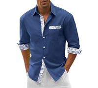 Chemise Hawaienne Homme Manches Longues, Blouse De Travail Homme Boutonnées,T-Shirts Homme LéGèRe Casual Respirante Top Ample Poches d'impression Regular Haut Business Mode Tunique Plage De Vacances