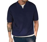 Chemise Hawaïenne Homme - Mens Été Coton Mode Affiche Vacances Plage Solide À Manches Courtes Chemise T-Shirt (Navy XXL)