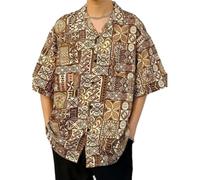 Chemise Hawaïenne Homme Mode Manche Courte Impression Shirt Coupe Régulière Unique Modèle Décontractée Rétro Personnalité Tendance Patte De Boutonnage A-Brown M
