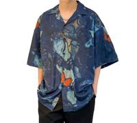 Chemise Hawaïenne Homme Mode Manche Courte Impression Shirt Coupe Régulière Unique Modèle Décontractée Rétro Personnalité Tendance Patte De Boutonnage D-Blue 3XL