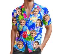 Chemise Hawaienne Homme Personnalisé, Funky Chemise A Fleur Homme Femme Hawaïenne Personnalisée Avec Visage Photo Chemises De Plage Tropicales Chemises Hawaïennes Boutonnées à Manches Courtes Hippie