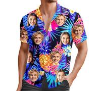 Chemise Hawaienne Homme Personnalisé, Funky Chemise A Fleur Homme Femme Hawaïenne Personnalisée Avec Visage Photo Chemises De Plage Tropicales Chemises Hawaïennes Boutonnées à Manches Courtes Hippie
