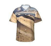 Chemise hawaïenne imprimée de dunes de sable sur la côte pour homme, parfaite pour les fêtes de plage et les vacances, look décontracté, Noir/blanc, L