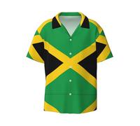 Chemise hawaïenne imprimée drapeau de la Jamaïque pour homme - Chemise décontractée élégante à manches courtes boutonnée pour la plage tropicale, Noir/blanc, XL