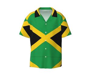 Chemise hawaïenne imprimée drapeau de la Jamaïque pour homme - Chemise décontractée élégante à manches courtes boutonnée pour la plage tropicale, Noir/blanc, M