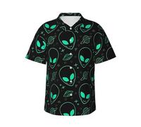 Chemise hawaïenne imprimée extraterrestres pour homme, parfaite pour les fêtes sur la plage et les vacances, look décontracté, Noir , XL