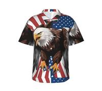 Chemise hawaïenne légère et décontractée à manches courtes pour homme, motif aigle avec drapeau américain, pour l'été, la plage, les vacances, Noir , M