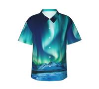 Chemise hawaïenne Northern Lights pour homme boutonnée à manches courtes décontractée pour la plage et les vacances, Noir/blanc, XL
