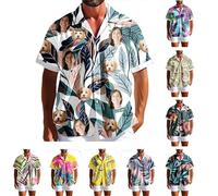 Chemise Hawaïenne Personnalisée Homme T-Shirt Avec Photo de Visage Personnalisable Shirt Personnalisation Tshirt à Manches Courtes Photos D'Animaux Personnalisé Hauts Décontracté Vêtements Blanc 3Xl