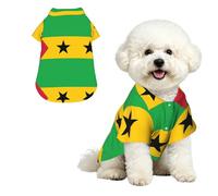 Chemise hawaïenne pour Animaux de Compagnie avec Drapeau de Sao Tomé-et-Principe - Chemise boutonnée Douce Effet Peau de pêche, Style Plage décontracté, Taille Moyenne