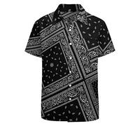 Chemise hawaïenne pour homme, 4 juillet, drapeau américain, chemise boutonnée à manches courtes, chemise d'été Aloha pour la plage pour les vacances, Bandana noir, Taille L