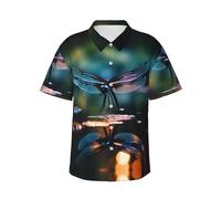 Chemise hawaïenne pour homme avec imprimé libellule noire, chemises d'été décontractées, essentiels de vacances à la plage tropicale, Noir , L
