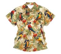 Chemise hawaïenne pour homme avec motif perroquet pirate - Chemise amusante à manches courtes avec animaux et trésors - Chemise de fête tropicale pour les vacances et les loisirs, Style_u01 Noir, XL