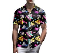 Chemise hawaïenne pour homme des années 80 et années 90 pour homme, chemise hawaïenne boutonnée sur le thème des années 90, chemise de plage pour homme, Memphis des années 80 et 90, Taille S