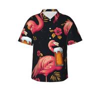 Chemise hawaïenne pour homme - Été décontracté boutonné à manches courtes pour fête à thème, vacances, été, plage, Flamants roses 14, M