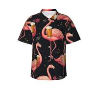 Chemise hawaïenne pour homme - Été décontracté boutonné à manches courtes pour fête à thème, vacances, été, plage, Flamants roses 16, S