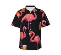 Chemise hawaïenne pour homme - Été décontracté boutonné à manches courtes pour fête à thème, vacances, été, plage, Flamants roses 17, XXL