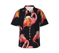 Chemise hawaïenne pour homme - Été décontracté boutonné à manches courtes pour fête à thème, vacances, été, plage, Flamants roses 15, XL
