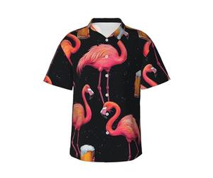 Chemise hawaïenne pour homme - Été décontracté boutonné à manches courtes pour fête à thème, vacances, été, plage, Flamants roses 17, S