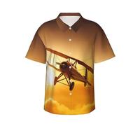 Chemise hawaïenne pour homme - Motif avion au coucher du soleil - Élégante et décontractée - Chemise de plage boutonnée pour adulte - Chemise d'été funky à manches courtes avec poche, 3D., XL