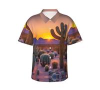 Chemise hawaïenne pour homme motif cactus désert coucher de soleil - Chemise décontractée pour la plage d'été pour homme - Tissu extensible avec coupe moderne, noir, Taille XL