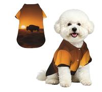 Chemise hawaïenne pour petit chien Motif silhouette de buffle coucher du soleil Taille XL - Tenue d'été mignonne pour la plage - Vêtement doux et respirant avec boutons