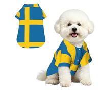 Chemise hawaïenne pour petits chiens avec drapeau suédois - Tenue d'été pour chiot - Doux et respirant - Avec boutons