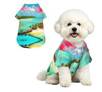 Chemise hawaïenne pour petits chiens - Motif paysage des Caraïbes - Taille XL - Jolie tenue d'été pour la plage - Vêtement doux et respirant avec boutons