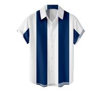 Chemise hawaïenne rayée pour homme avec palmier hawaïen des Caraïbes - Chemise décontractée boutonnée à manches courtes - Pour l'été cubain, tropical, fête amusante, plage, bowling, croisière, flamant