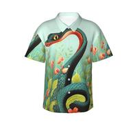 Chemise hawaïenne serpent et fleur pour homme boutonnée à manches courtes décontractée pour la plage et les vacances, noir, Taille S