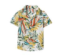 Chemise hawaïenne tendance colorée à manches courtes pour garçons et filles, costume touristique Aloha Luau, chemise décontractée mignonne graphique cool fleur vacances d'été revers, blanc, 6-9 mois