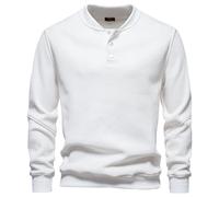 Chemise Henley thermique en tricot gaufré pour homme, quart de bouton, col en V, coupe ajustée, pull Henley à manches longues pour homme, blanc, M