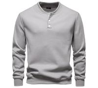 Chemise Henley thermique en tricot gaufré pour homme, quart de bouton, col en V, coupe ajustée, pull Henley à manches longues pour homme, gris clair, XL