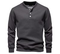 Chemise Henley thermique en tricot gaufré pour homme, quart de bouton, col en V, coupe ajustée, pull Henley à manches longues pour homme, gris foncé, XL