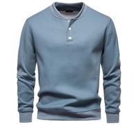 Chemise Henley thermique en tricot gaufré pour homme, quart de bouton, col en V, coupe ajustée, pull Henley à manches longues pour homme, bleu, XL