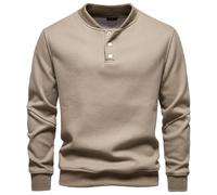 Chemise Henley thermique en tricot gaufré pour homme, quart de bouton, col en V, coupe ajustée, pull Henley à manches longues pour homme, kaki, L