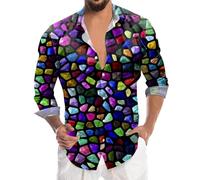 Chemise hippie multicolore pour homme - Tenue de fête disco vintage à revers ample - Costume de carnaval confortable - Fêtes à thème boutonnée - Streetwear classique, Noir , XL