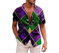 Chemise hippie pour homme, carnaval, discothèque, fête, discothèque, confortable, imprimé, tenue de fête, festival, décennies, revers coupe régulière, noir foncé, S