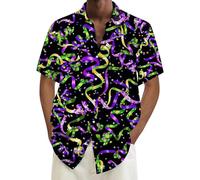 Chemise hippie pour homme des années 60 - Costume rétro tendance - Revers - Disco - Fête à thème - Imprimé traditionnel, Noir , S