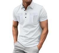 Chemise Homme à Manches Courtes, col Deux Boutons, Coupe Ample, Style décontracté Golf/Affaires, Couleur Unie Blanche, Taille 3XL