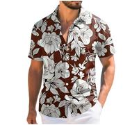 Chemise Homme à Manches Courtes Multicolore AnnéEs 70 D'éTé DéContractéE BoutonnéE Style RéTro Deguisement Homme Annee 80 Chemise Respirant Et Legere Style Disco Plage Vacances (Brown, XL)