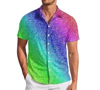Chemise Homme à Paillette,Chemise Infroissable Homme Manche Courte Chemise Bowling Chemise Flower Power Homme Chemise Bling Bling Tenue Fluo Annees 80 Homme Deguisement Argent Homme Chemise Or et Noir