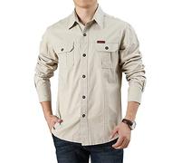 Chemise Homme Basic Casual Hommes Chemise À Manches Longues Nouvelle Chemise Automne Hommes Vêtements De Travail Chemise De Poche A-Beige L