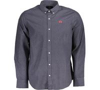Chemise homme bleue - manches longues, motif, bouton descendant, logo brodé, taille : S Couleur : Blu
