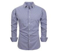 Chemise Homme Carreaux Décontractée Vintage Chemises Hommes Col V Et Manches Longues Haut En Coton Et Lin Pour Été Automne Ajustée Boutons Noir Blanc Du Métier Tisser T Hommes V Sous (Dark Blue, XS)