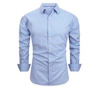 Chemise Homme Carreaux Décontractée Vintage Chemises Hommes Col V Et Manches Longues Haut En Coton Et Lin Pour Été Automne Ajustée Boutons Noir Blanc Du Métier Tisser T Hommes V Sous (Light Blue, XS)