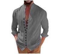 Chemise Homme Casual Baggy Chemise Homme Manches Longues Chic Classique Chemise Col Mao Homme Vintage Chemisette Homme Confortable Travel Chemisette pour Homme Henley Chemise sans Repassage